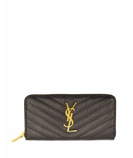 YSL Cassandre Matelassé Zip Around Wallet (平行進口) 358094-BOW01-1000