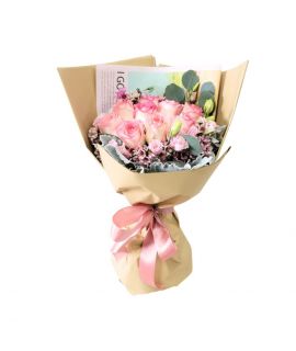 【母親的愛】格蘭花店 - 鮮花花束 (玫瑰、臘梅、桔梗、尤加利、米娜葉)