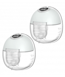 Bebcare Flow 可穿戴式吸乳器（雙吸乳器套裝），低排放，USB-C 充電，多檔速度，可調光 LED 顯示屏，按摩功能，矽膠膜，白色