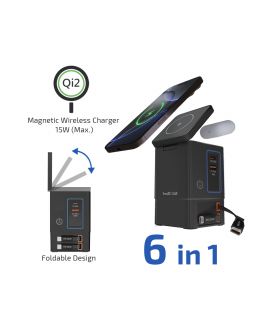 inno3C i-105C2 105W Qi2 + GaN 六合一無線快速充電座內置可伸縮Type-C線